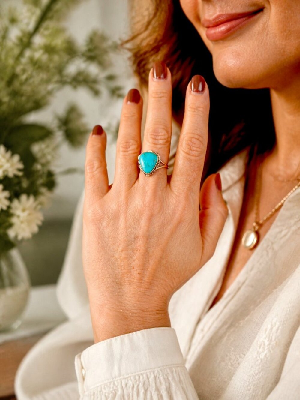 Estate Turquoise Ring 925 Sterling Silver Philippines Gemstone Boho Size 9.75